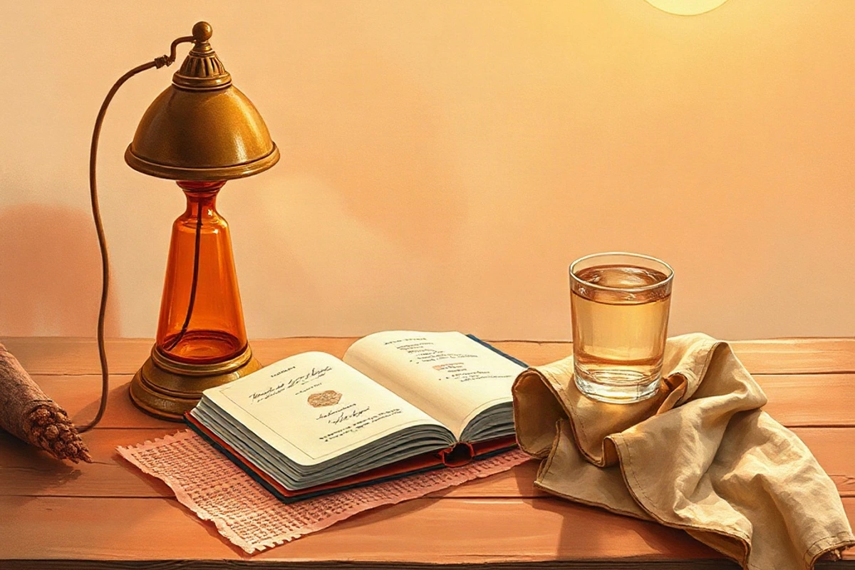 A notebook opened to two planning lists beside a lamp and glass of water